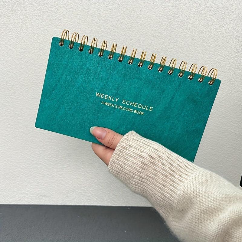 Weekly Desk Calendar Green Leather Notepad YO Office Student Notebook