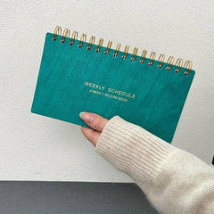 Weekly Desk Calendar Green Leather Notepad YO Office Student Notebook