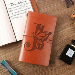 R Letter Notebook First Trip Personalized Butterfly Leather Refillable Journal