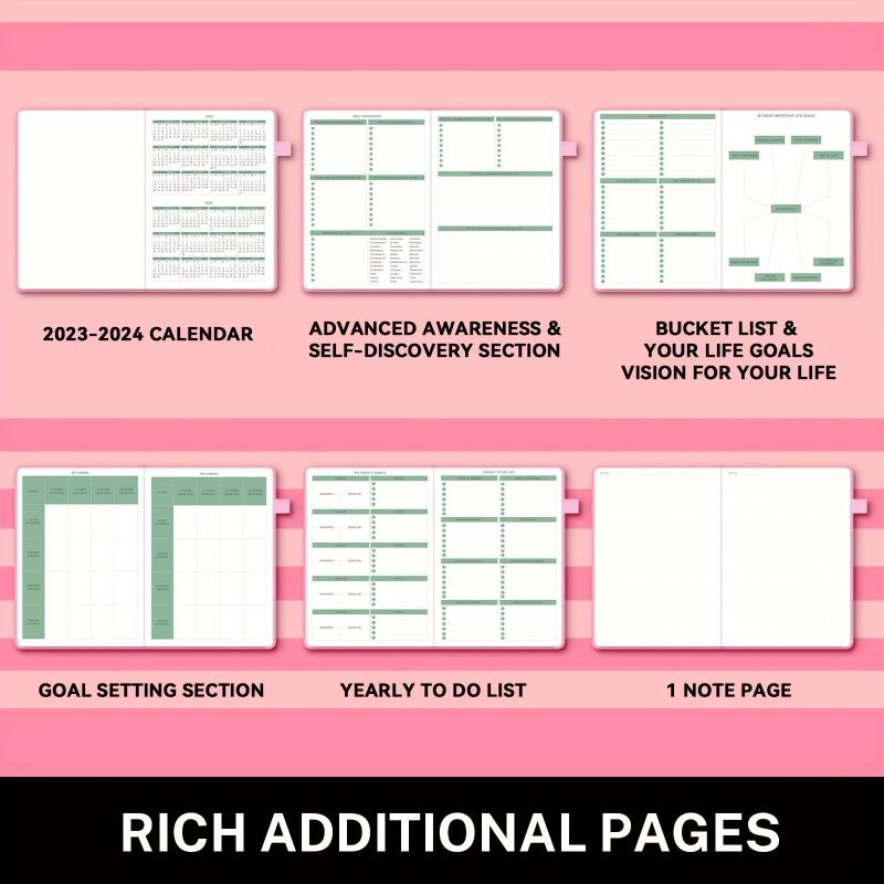 Undated Daily Planner Hourly Schedules 180 Days Hardcover Pocket