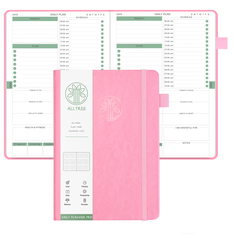 Undated Daily Planner Hourly Schedules 180 Days Hardcover Pocket