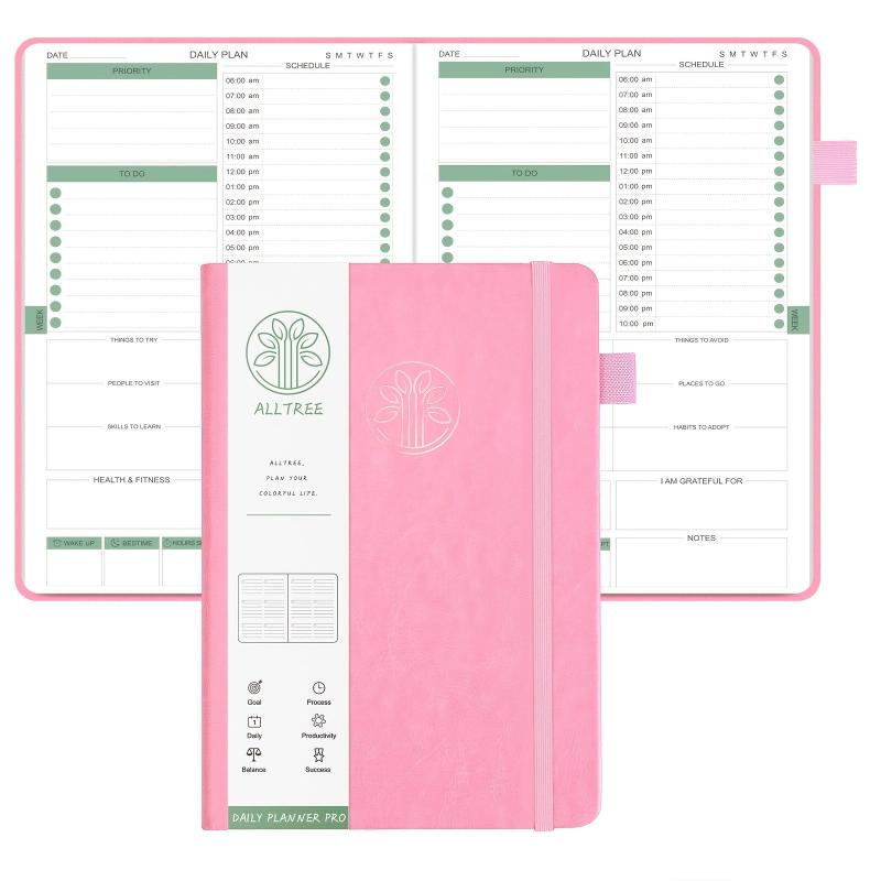 Undated Daily Planner Hourly Schedules 180 Days Hardcover Pocket