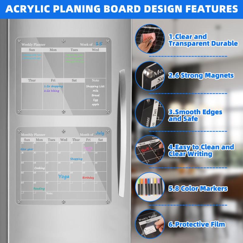 Magnetic Suction Acrylic Planning Monthly Weekly Whiteboard Set
