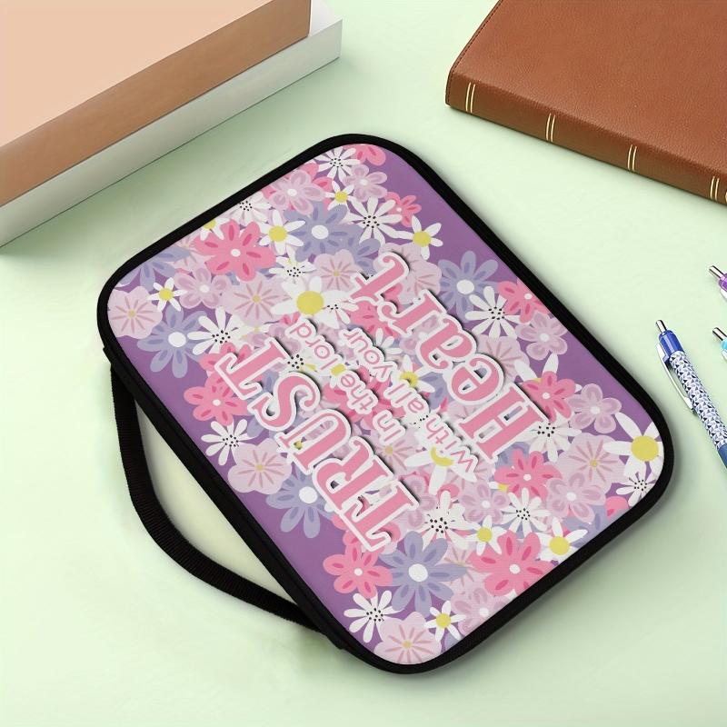 Pink Cartoon Flower Text Pattern Bible Cover Portable Book Box Church Bag