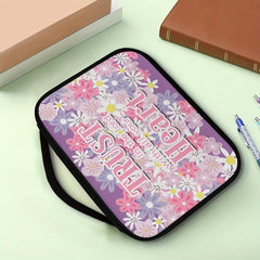 Pink Cartoon Flower Text Pattern Bible Cover Portable Book Box Church Bag