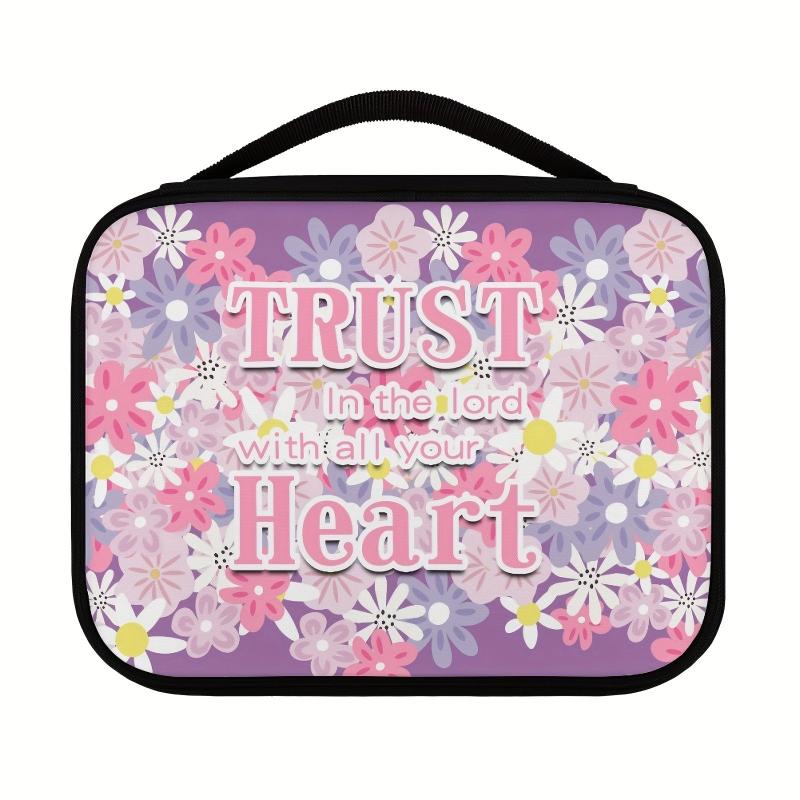 Pink Cartoon Flower Text Pattern Bible Cover Portable Book Box Church Bag