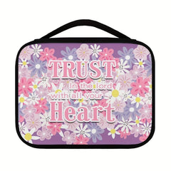 Pink Cartoon Flower Text Pattern Bible Cover Portable Book Box Church Bag