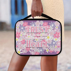 Pink Cartoon Flower Text Pattern Bible Cover Portable Book Box Church Bag