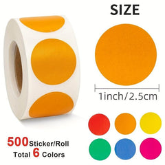 3000 Round Coded Label Stickers, 2.5 cm, 6 Rolls x 500 Sheets