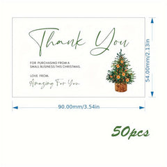 50pcs Business Thank You Christmas Cards - Small Business Packaging Cards