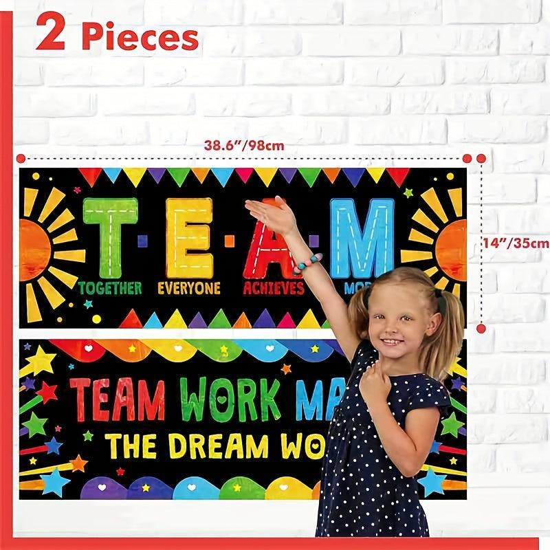 2pcs Teamwork & Motivational Classroom Banner Posters