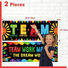 2pcs Teamwork & Motivational Classroom Banner Posters