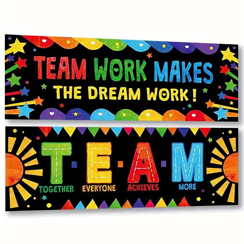 2pcs Teamwork & Motivational Classroom Banner Posters