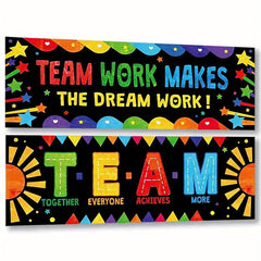 2pcs Teamwork & Motivational Classroom Banner Posters