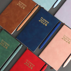 A6 Leather Schedule Book with Pen