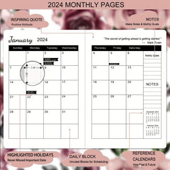 A5 Week To View Diary Jan-Dec Faux Leather Hard Cover