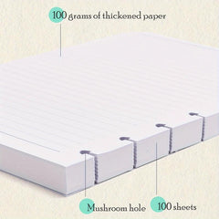 A5 Mushroom Hole Loose leaf Paper Refill 100 Sheets 200 Pages