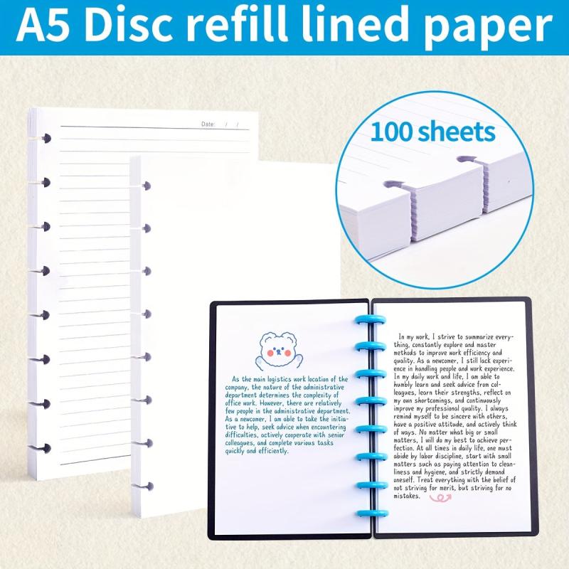 A5 Mushroom Hole Loose leaf Paper Refill 100 Sheets 200 Pages