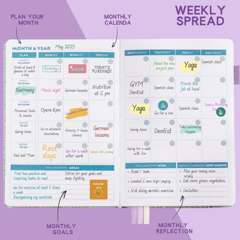 Starry Sky Pattern A5 Plan Book + 6 Stickers No Date Month Week