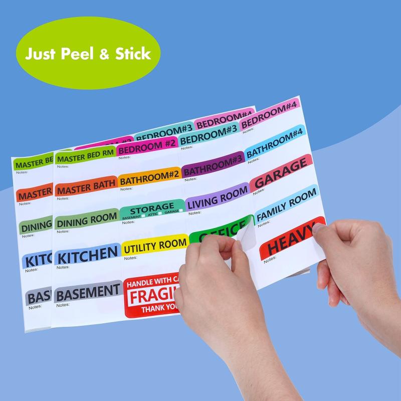 100pcs 20 Designs Coded Moving Box Labels with Writable Note Area