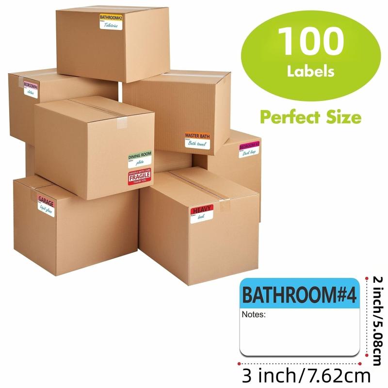 100pcs 20 Designs Coded Moving Box Labels with Writable Note Area