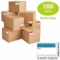 100pcs 20 Designs Coded Moving Box Labels with Writable Note Area