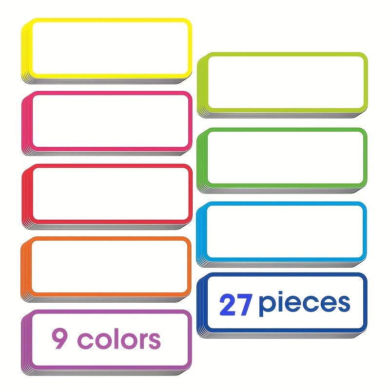 27pcs Magnetic Name Labels Dry Wipe Reusable Stickers 9 Colors