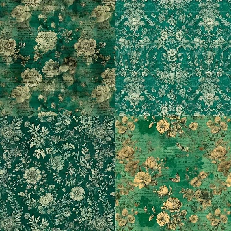 Retro Flower Theme Scrapbook Paper 15x24 cm Single Sided Green Jade