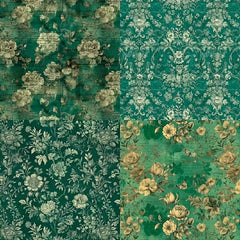 Retro Flower Theme Scrapbook Paper 15x24 cm Single Sided Green Jade