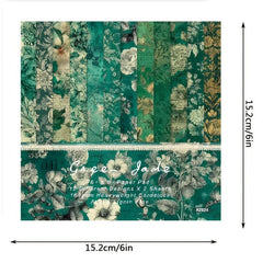 Retro Flower Theme Scrapbook Paper 15x24 cm Single Sided Green Jade
