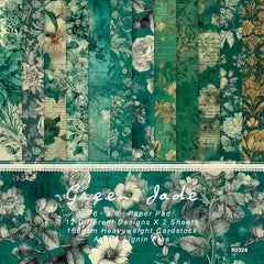 Retro Flower Theme Scrapbook Paper 15x24 cm Single Sided Green Jade