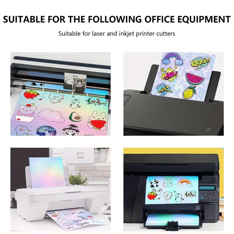 8 Sheets Holographic Sticker Paper A4 Glossy Self Adhesive