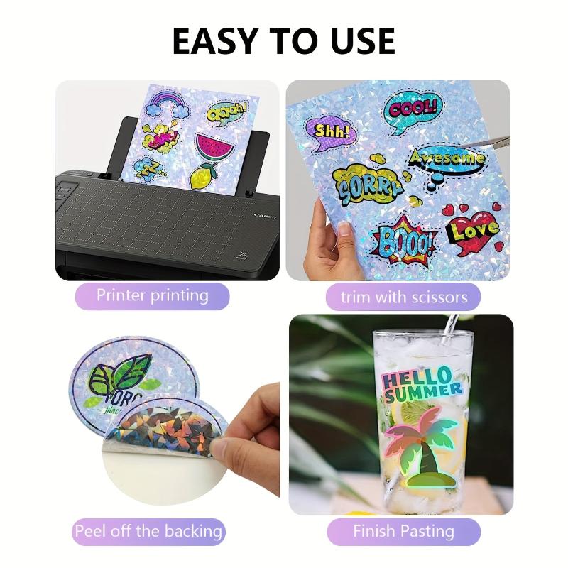 8 Sheets Holographic Sticker Paper A4 Glossy Self Adhesive