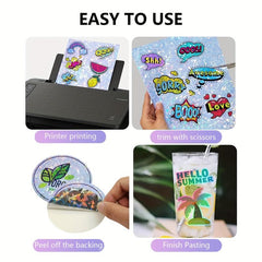 8 Sheets Holographic Sticker Paper A4 Glossy Self Adhesive