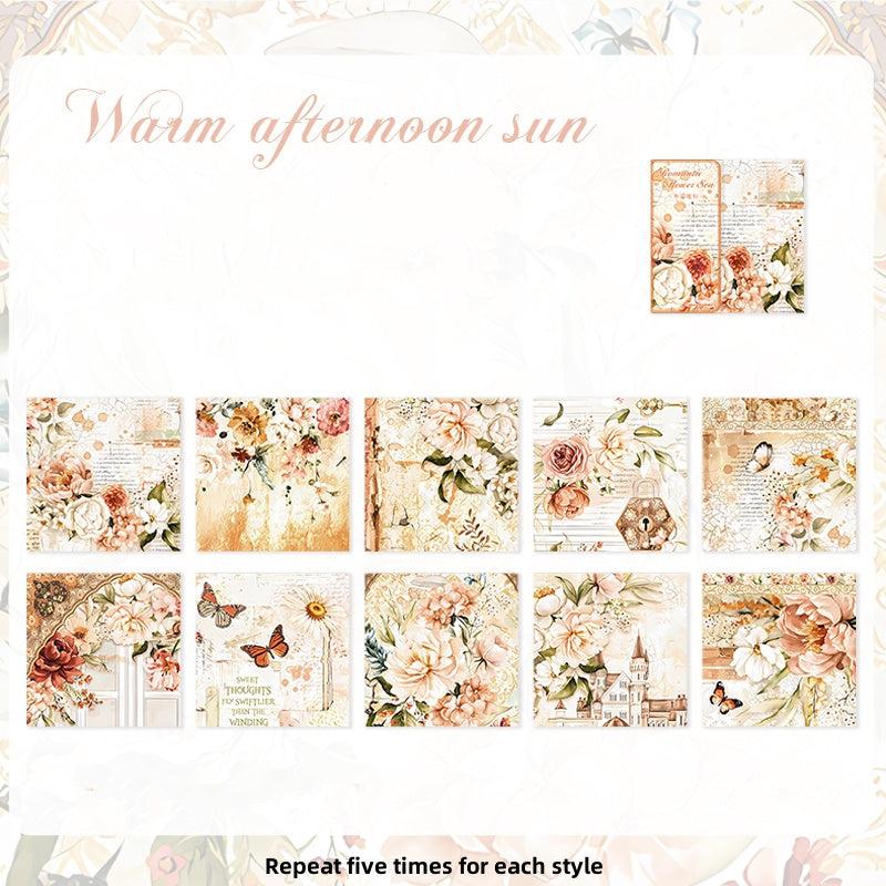 50pcs Paper Romantic Flower Sea Series Large Hand Ledger Decorative Paper