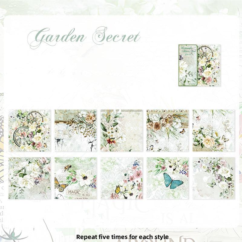 50pcs Paper Romantic Flower Sea Series Large Hand Ledger Decorative Paper