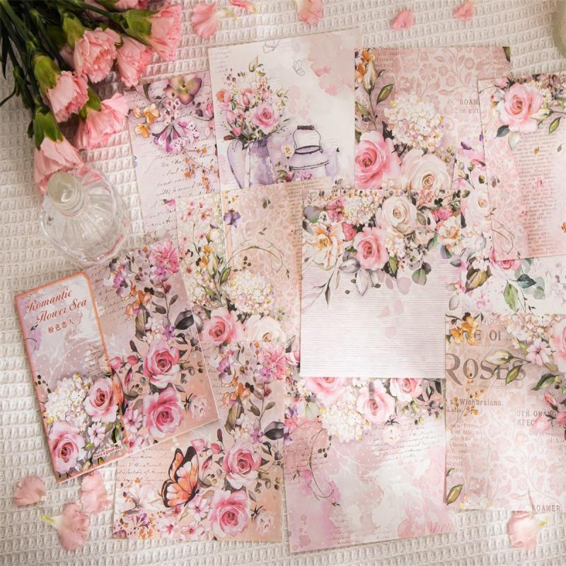 50pcs Paper Romantic Flower Sea Series Large Hand Ledger Decorative Paper