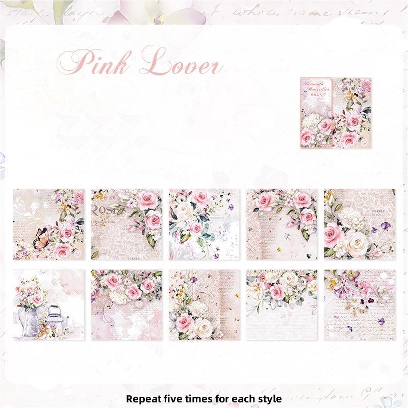 50pcs Paper Romantic Flower Sea Series Large Hand Ledger Decorative Paper