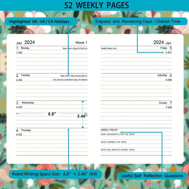 A4 Weekly Diary Jan - Dec PU Leather Hard Cover