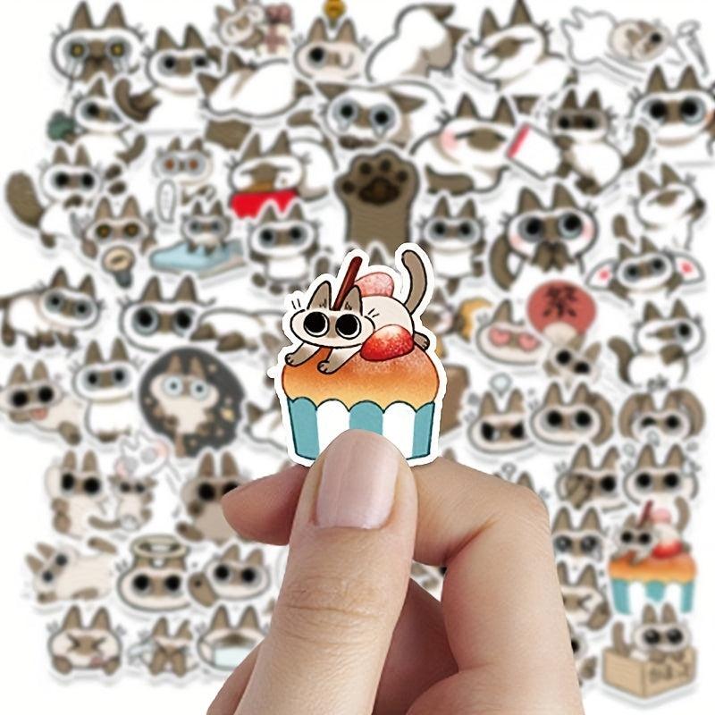 100pcs Siamese Cat Pattern Stickers Water Bottle Laptop Luggage