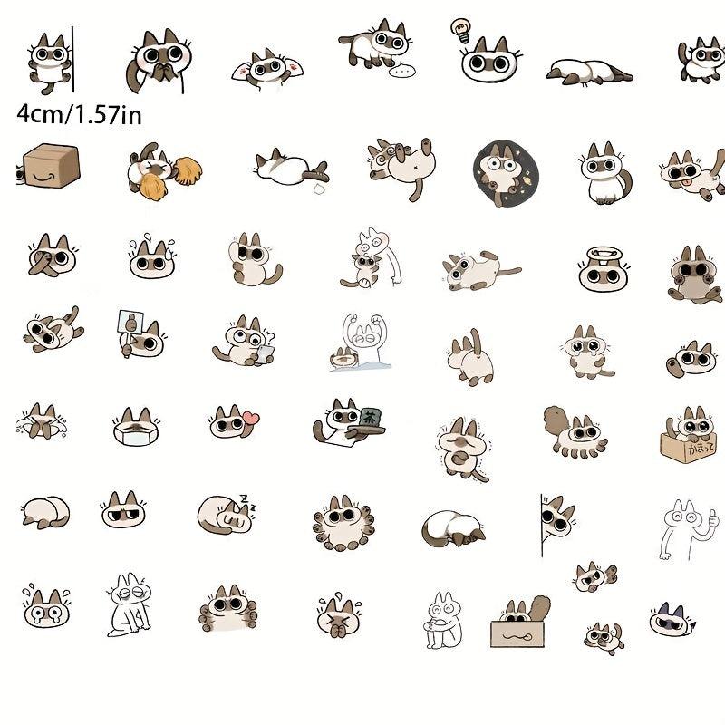 100pcs Siamese Cat Pattern Stickers Water Bottle Laptop Luggage
