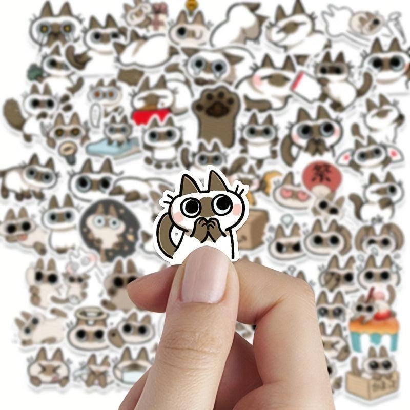 100pcs Siamese Cat Pattern Stickers Water Bottle Laptop Luggage