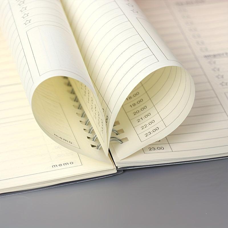 2pcs A5 Time Planning Book Leather Cover Coil Notebook Memo 120 Pages