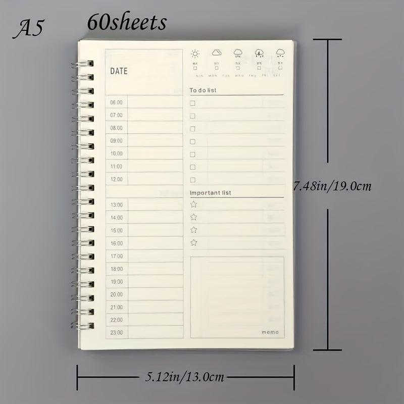 2pcs A5 Time Planning Book Leather Cover Coil Notebook Memo 120 Pages