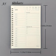 2pcs A5 Time Planning Book Leather Cover Coil Notebook Memo 120 Pages