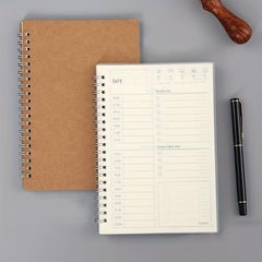 2pcs A5 Time Planning Book Leather Cover Coil Notebook Memo 120 Pages