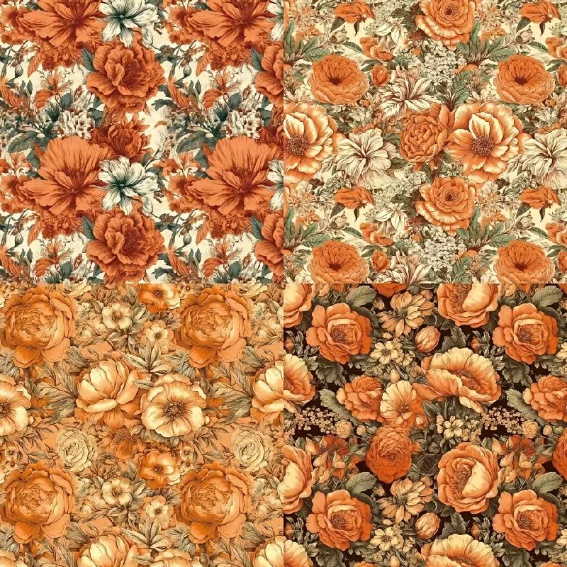 DIY Scrapbook Paper Set - Autumn Retro Flower Theme Background Paper