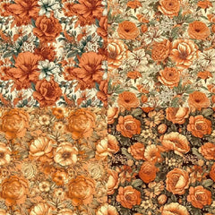 DIY Scrapbook Paper Set - Autumn Retro Flower Theme Background Paper