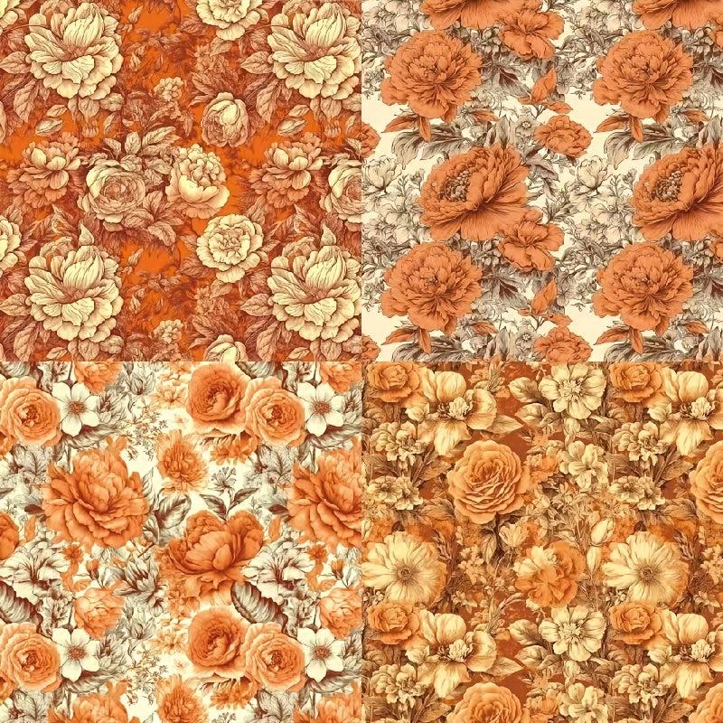 DIY Scrapbook Paper Set - Autumn Retro Flower Theme Background Paper