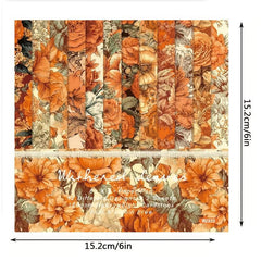 DIY Scrapbook Paper Set - Autumn Retro Flower Theme Background Paper